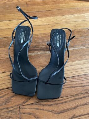Jeffrey Campbell Black Minimalist Square-Toe Strappy Heels